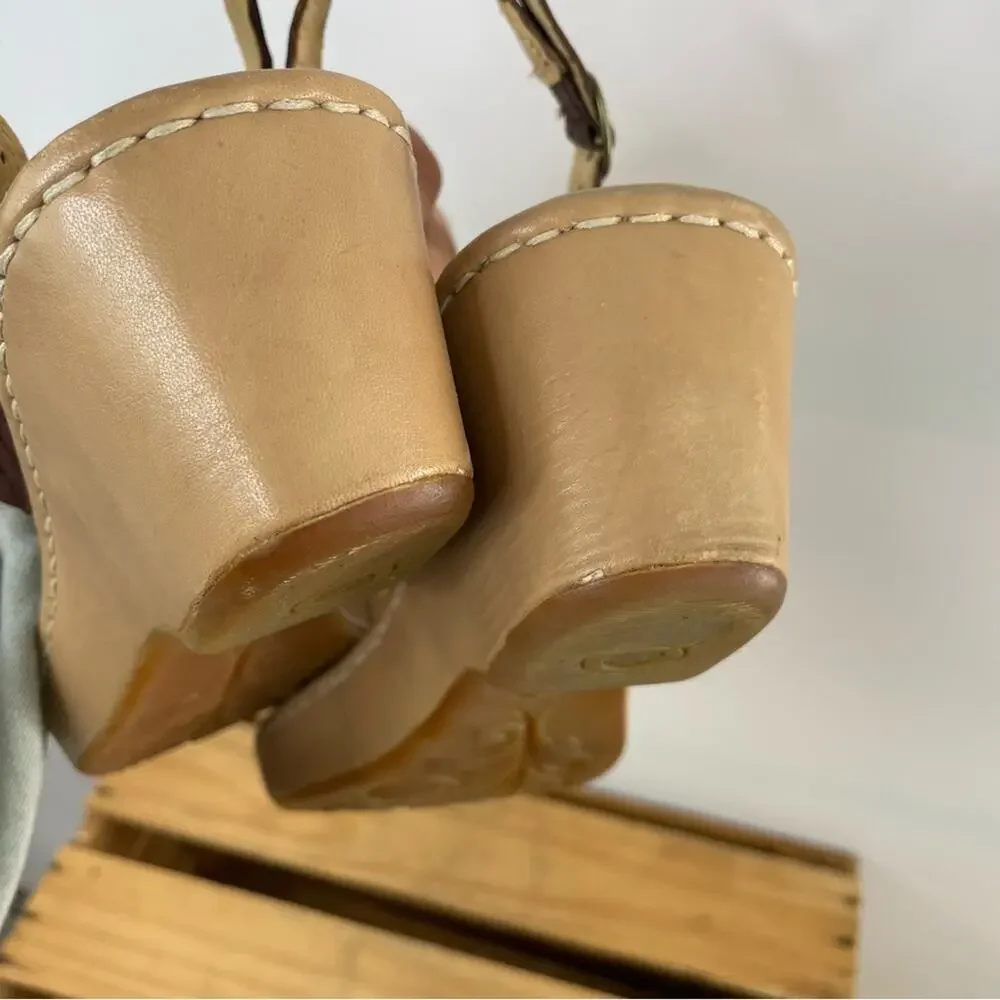 Born Galley Cliffside brown leather sling back wedge heels size 11